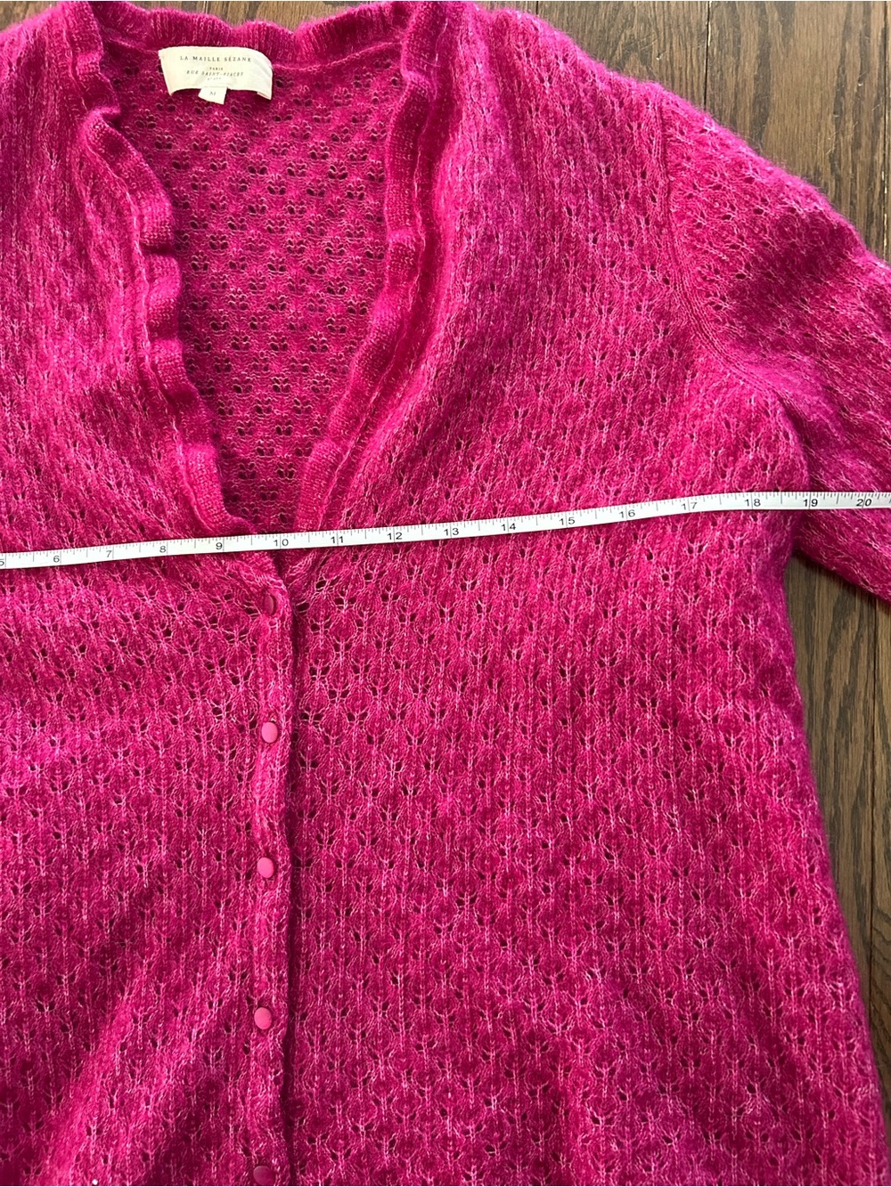 Sezane Fuchsia Pink Mohair Blend Button Cardigan - Picture 7 of 8